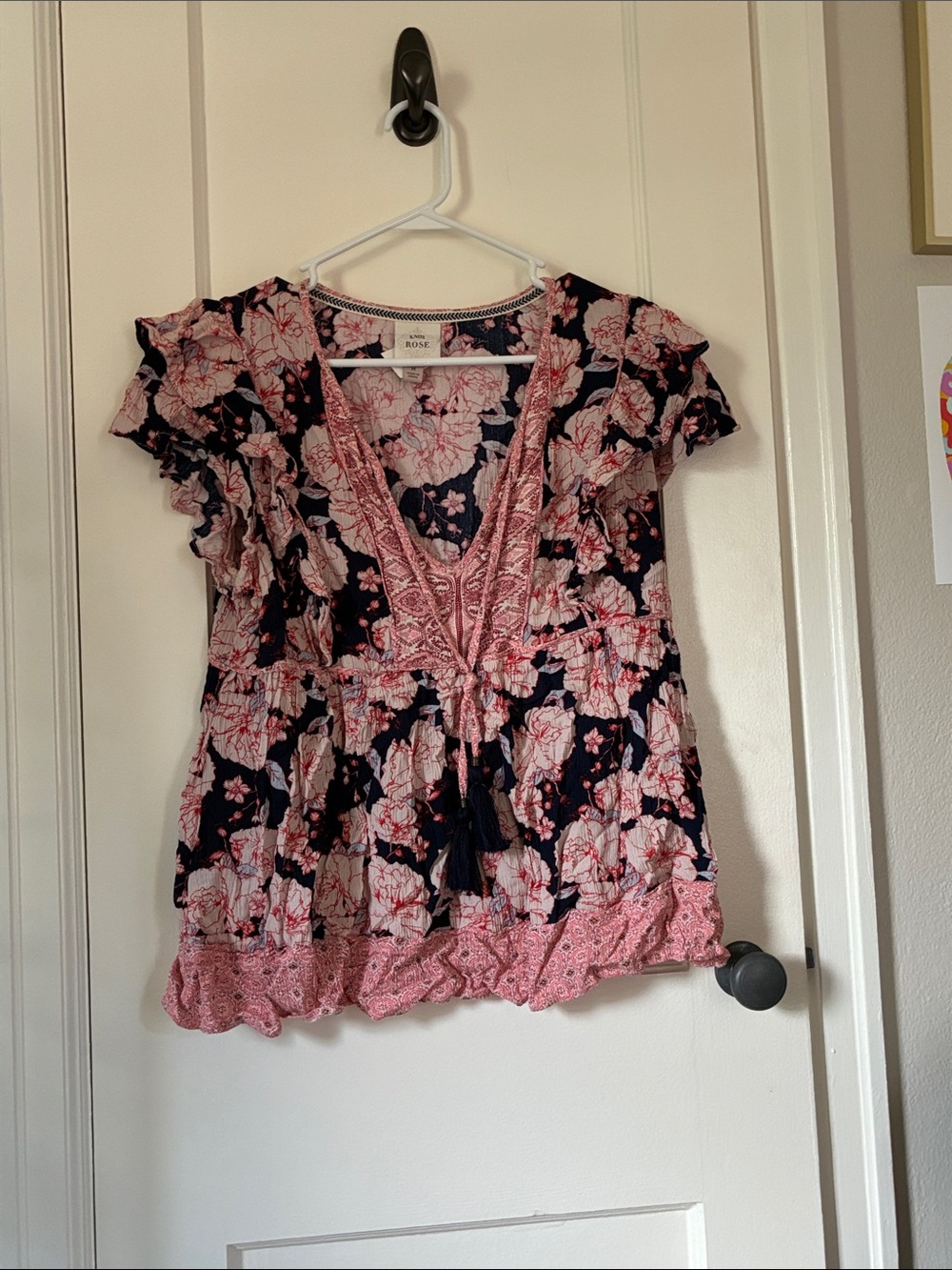 Knox Rose Navy and Pink Floral V-Neck Tunic